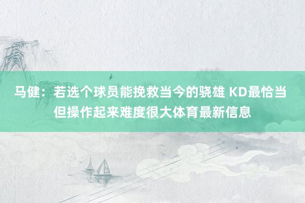 马健：若选个球员能挽救当今的骁雄 KD最恰当 但操作起来难度很大体育最新信息