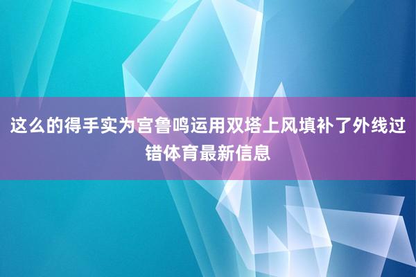 这么的得手实为宫鲁鸣运用双塔上风填补了外线过错体育最新信息